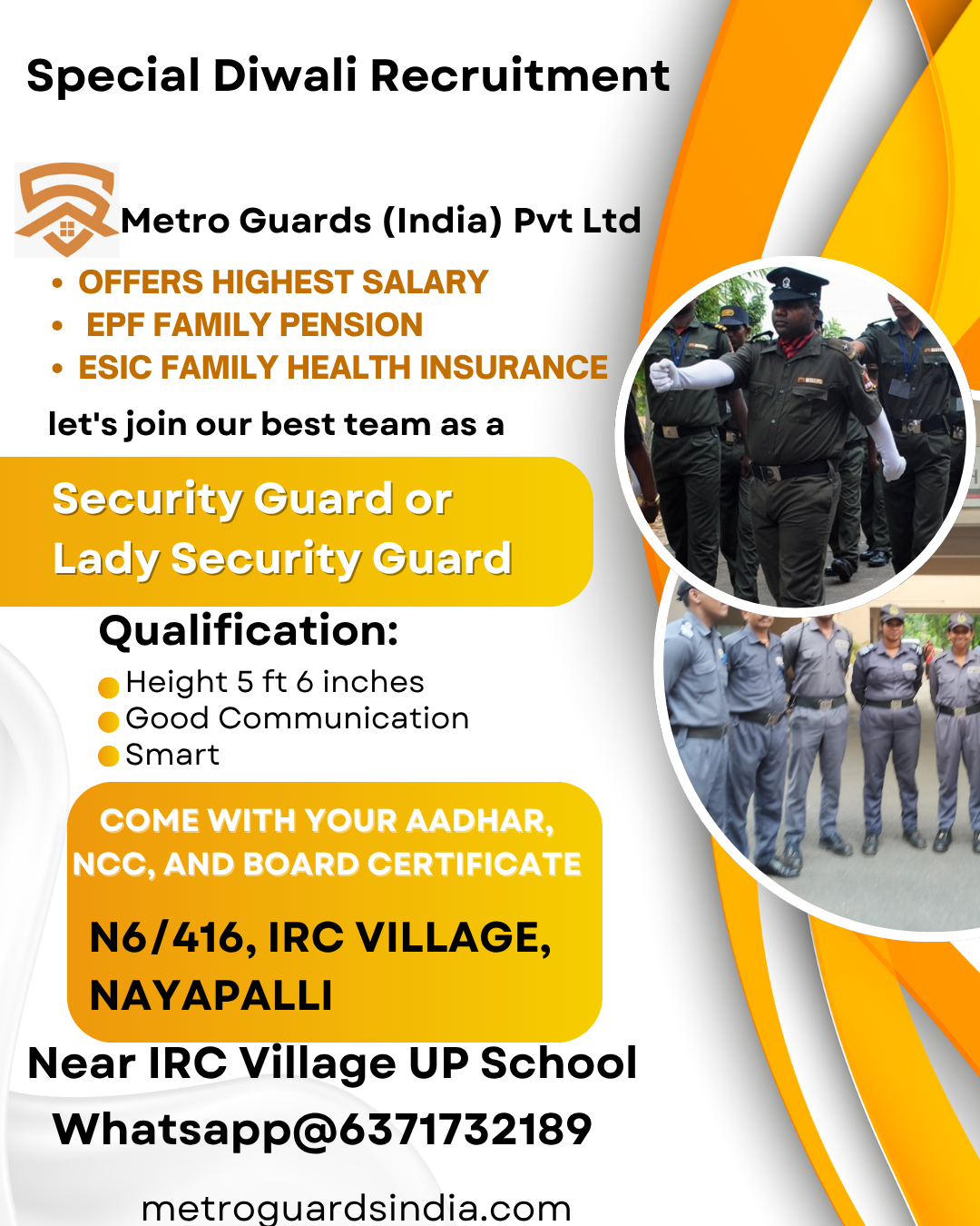 Immediate joining of Ex-servicemen as Security Supervisor